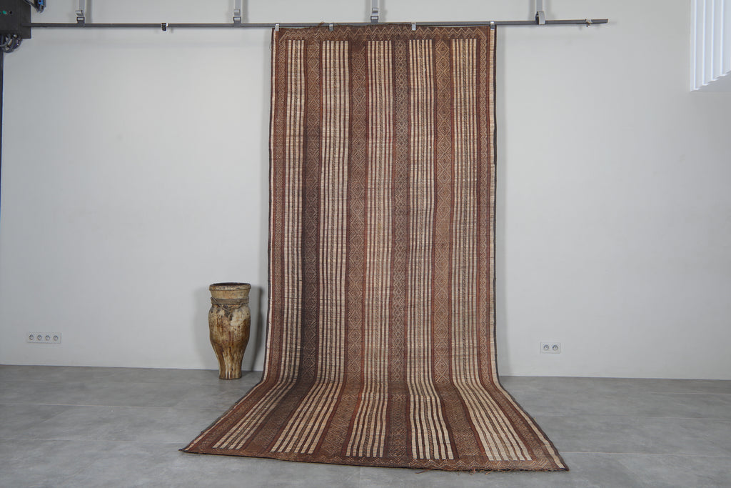 Brown & beige tuareg rug - Handwoven tribal mat - 5.9 FT X 14.5 FT