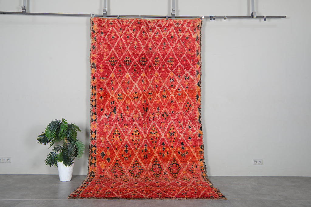 Red Moroccan rug - Handmade berber diamond - 5.8 FT X 12.7 FT