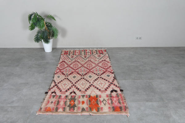 Vintage Moroccan rug - Pink & orange berber - 3.6 FT X 7.5 FT