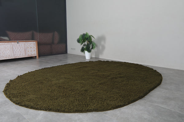 Handmade olive green oval wool rug - Minimalist custom carpet