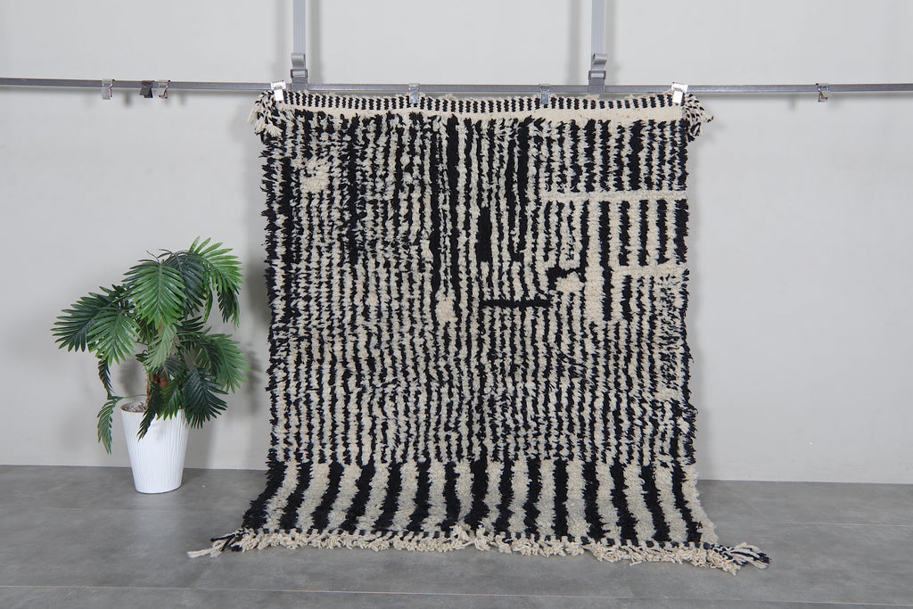 Cream and black Moroccan rug - Handmade wool - 5.1 CM X 6.3 CM