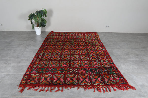 Red Moroccan rug - Vintage berber geometric - 6.1 FT X 10.4 FT