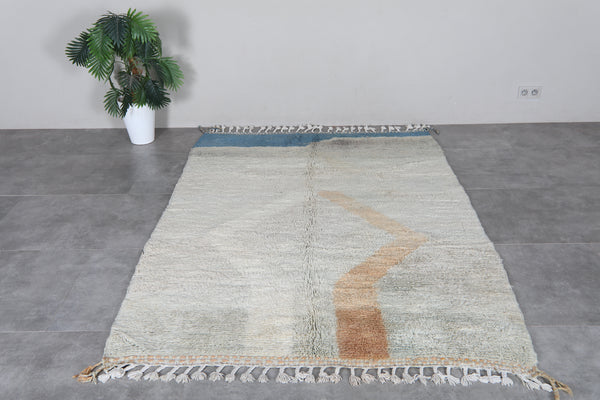 Cream & blue Moroccan rug - Modern beni ourain style - 5.4 FT X 7.7 FT