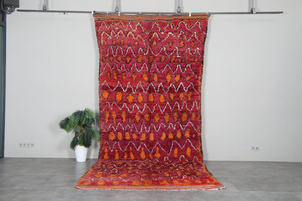 Red Moroccan rug - Handmade berber shag - 6 FT X 13.6 FT