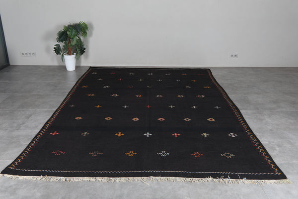 Black flatwoven rug - Handmade Moroccan kilim - 8 FT X 11.9 FT