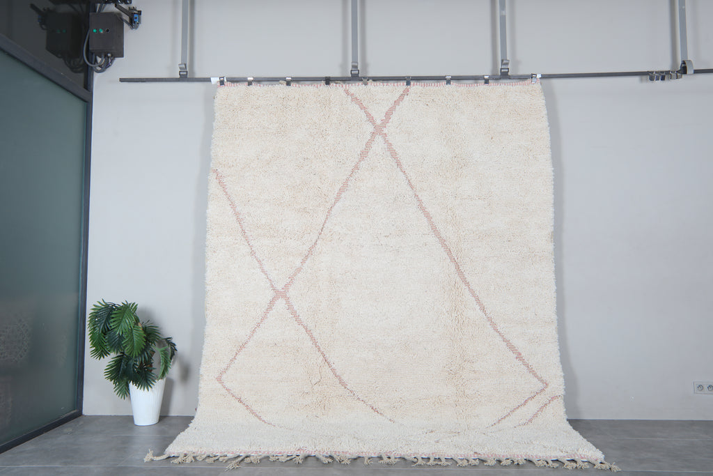 Beni Ourain Moroccan Rug 8.5 x 10.4 Ft – Cream & Pink Wool Rug