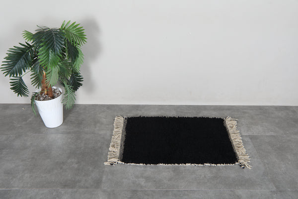 Small Black Moroccan Rug 2 x 3.1 feet – Handmade Berber Wool Rug