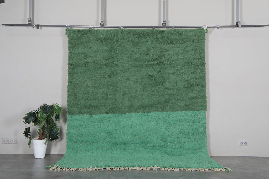 Green Moroccan Rug 8.1 x 9.8 feet – Two-Tone Berber Wool Rug– Modern Solid Green Moroccan Carpet