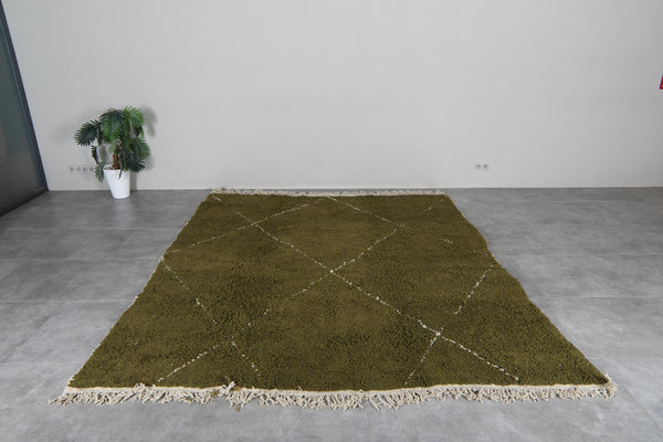 Olive Green Moroccan Rug 8 x 9.4 feet – Beni Ourain Style Diamond Rug