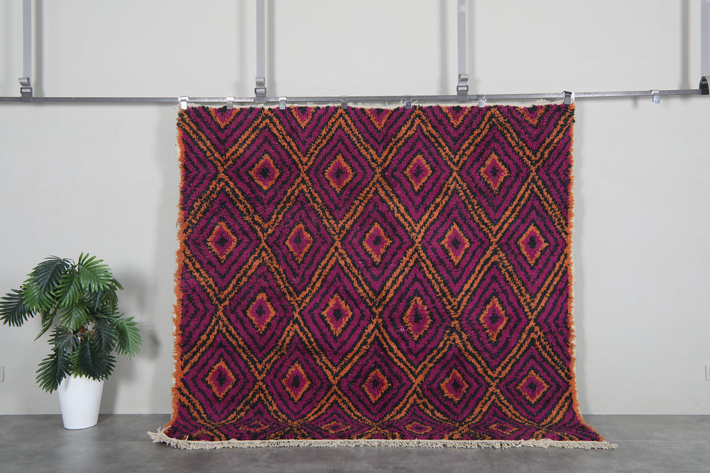 Pink Moroccan Berber Rug 7.2 x 6.7 ft – Handmade Wool Tribal Area Rug