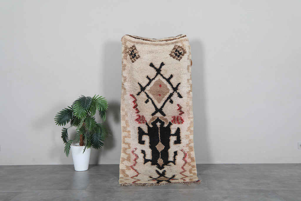 Cream Moroccan Berber Rug 3 x 6.2 ft – Handmade Wool Tribal Runner