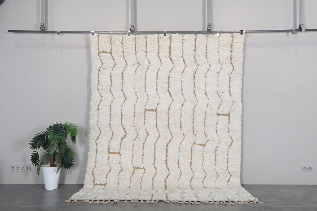 Cream Moroccan Beni Ourain Rug 7.3 x 9.3 ft – Handmade Wool Shag