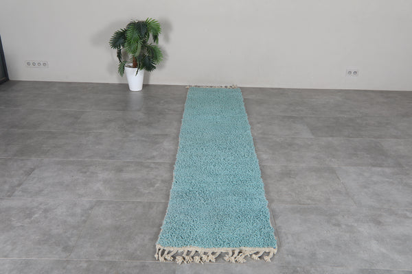 Turquoise Moroccan Beni Ourain Rug 2.2 x 10.7 ft – Handmade Wool Shag Runner