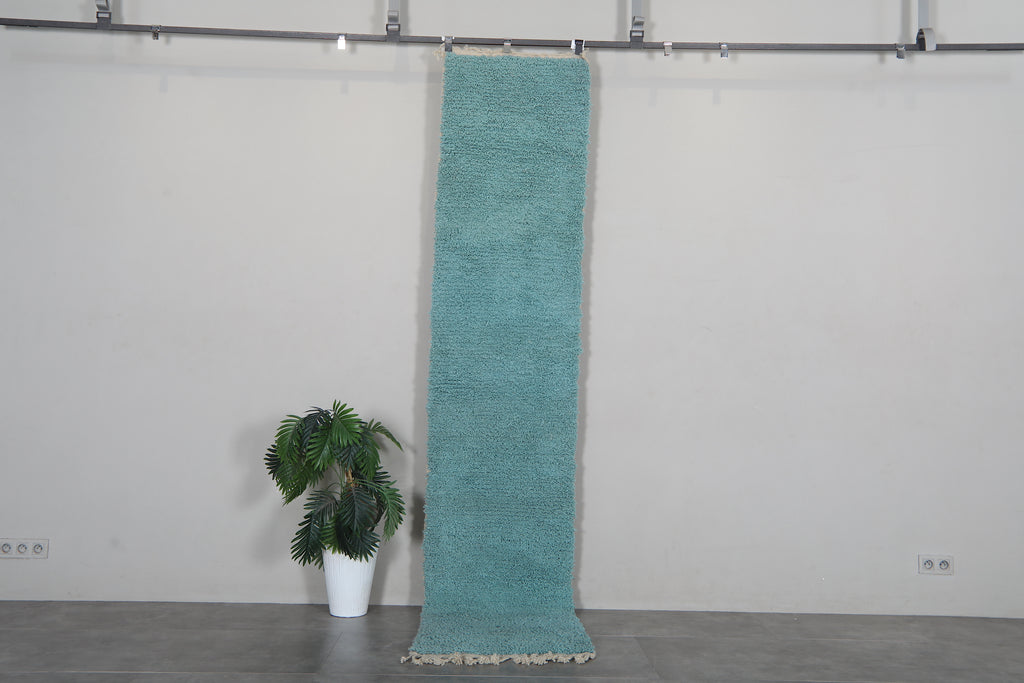 Turquoise Moroccan Beni Ourain Rug 2.2 x 10.7 ft – Handmade Wool Shag Runner