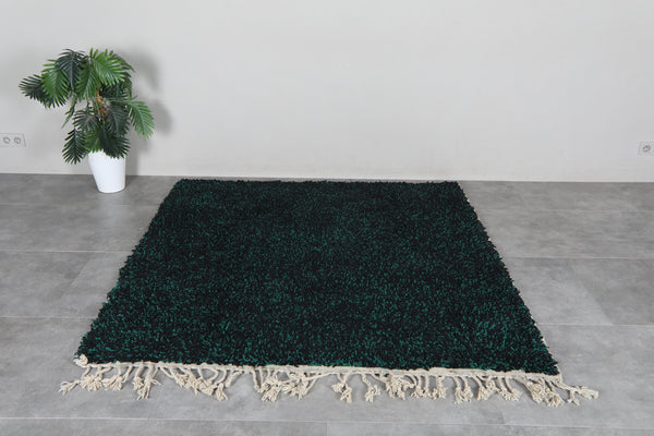 Dark Green Moroccan Berber Rug 6 x 6.2 ft – Handmade Wool Shag Area Rug
