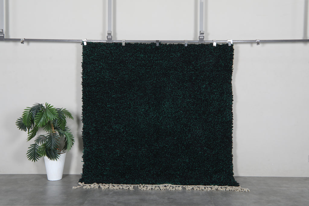 Dark Green Moroccan Berber Rug 6 x 6.2 ft – Handmade Wool Shag Area Rug