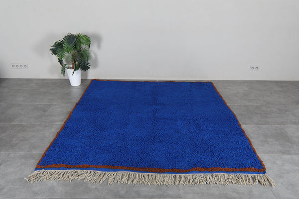 Custom Moroccan wool rug - Deep cobalt blue rug with warm rust border