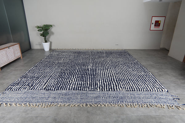 Custom Textured Stripe Rug – Handwoven Navy Blue & Ivory Moroccan Carpet