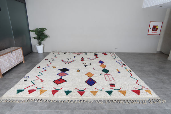 Custom Geometric Symbol Rug – Handwoven Ivory & Multicolor Moroccan Carpet
