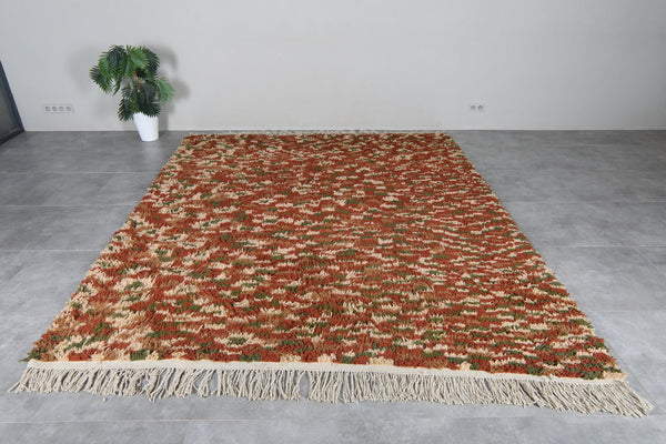 Rust terracotta Moroccan wool rug 8.2 x 10 ft – Abstract Berber shag carpet