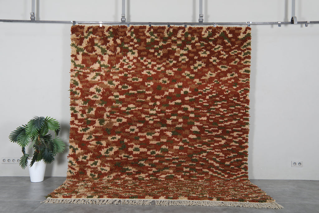 Rust moroccan rug  – Brown beige green shag rug – Custom size