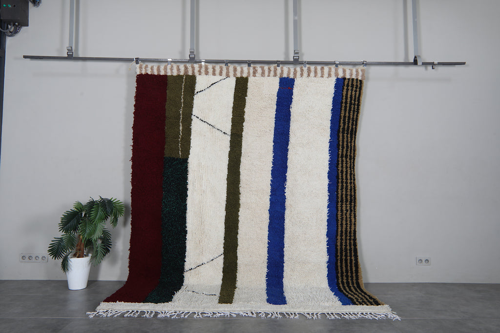 Striped Moroccan Berber Rug 8 x 10 ft – Handmade Wool Tribal Area Rug
