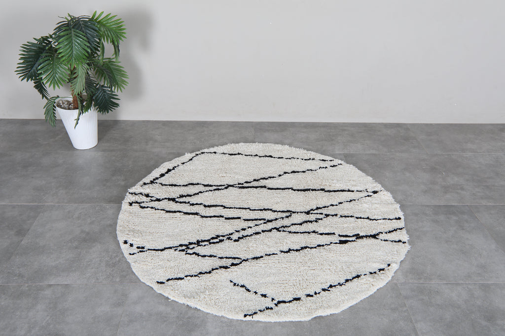 Ivory moroccan beni ourain round rug 5 ft – handmade wool shag area rug