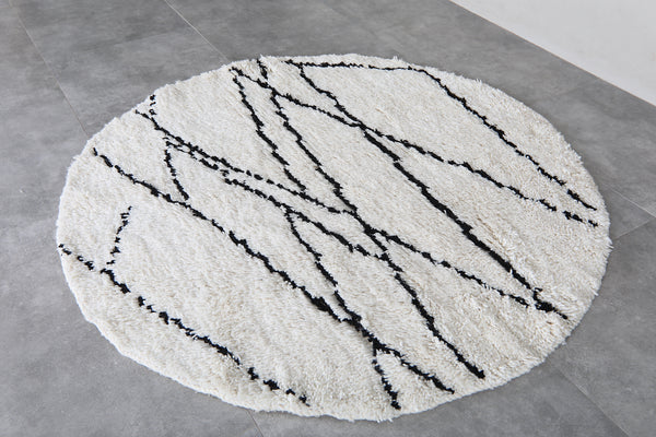Ivory moroccan beni ourain round rug 5 ft – handmade wool shag area rug