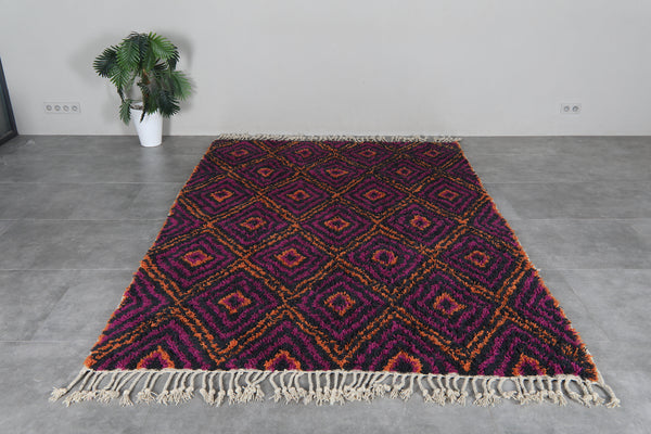 Moroccan handmade geometric rug - 6.5 x 9.5 FT vibrant pink & orange diamond pattern