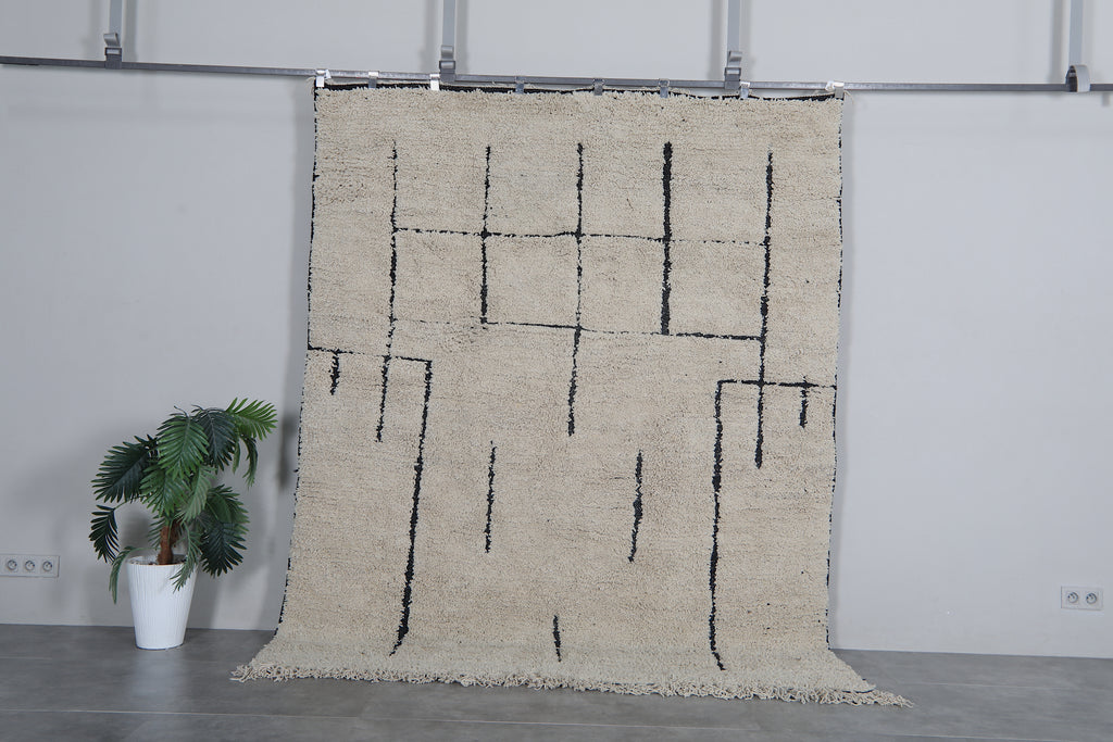 Cream moroccan beni ourain rug 6.8 x 8.6 ft – Handmade wool shag area rug