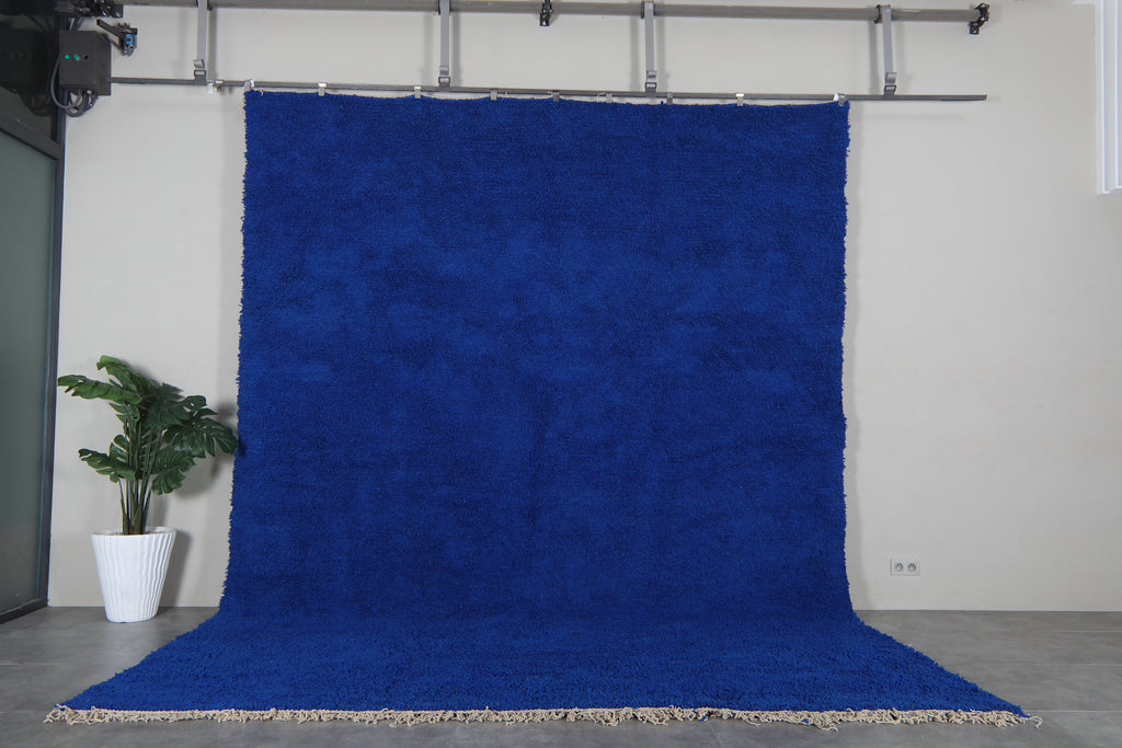 Solid deep blue shag rug –Handmade berber wool rug – Custom size