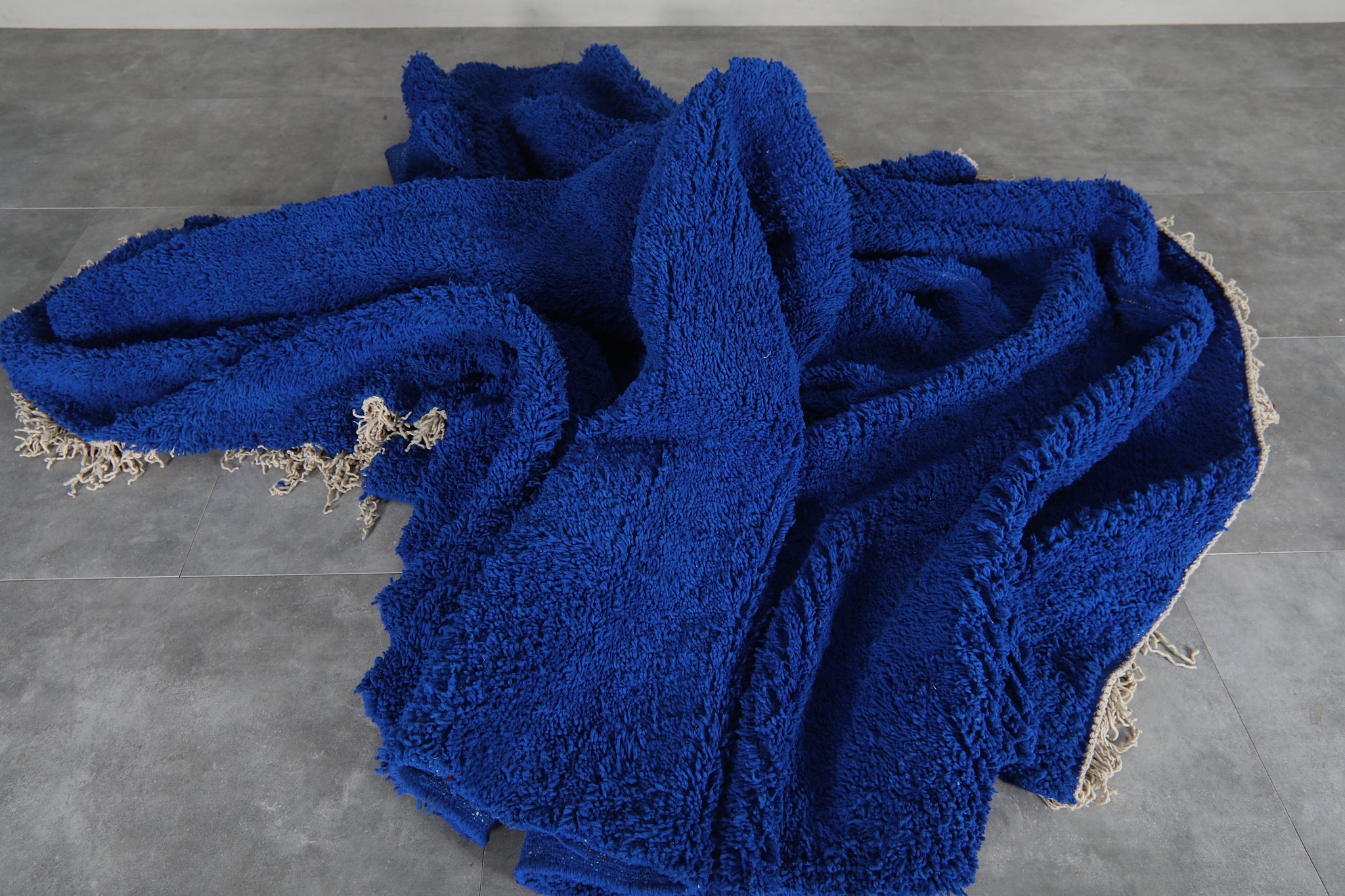 Solid deep blue shag rug –Handmade berber wool rug – Custom size – Beni ...