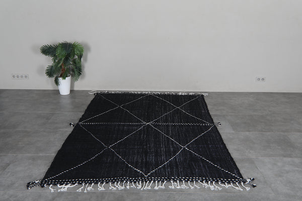 Black moroccan flatweave rug 5.9 x 8.3 ft – Handmade wool berber tribal area rug