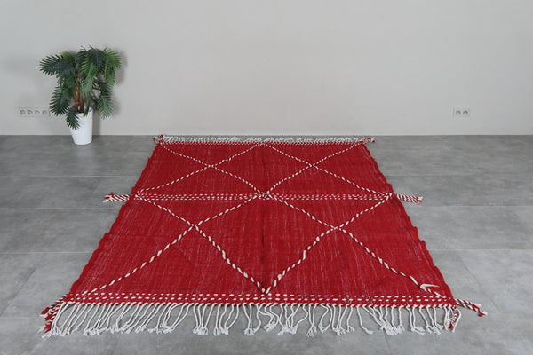 Red Moroccan flatweave rug 6.3 x 8.4 ft