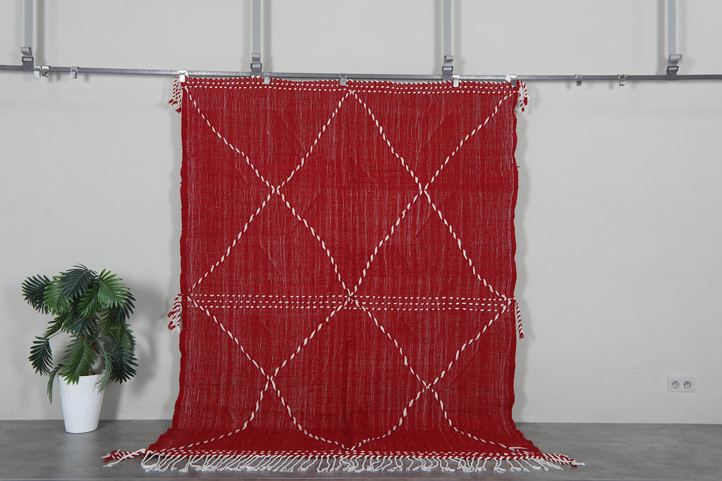 Flat woven red moroccan rug - Custom size minimalist boho carpet