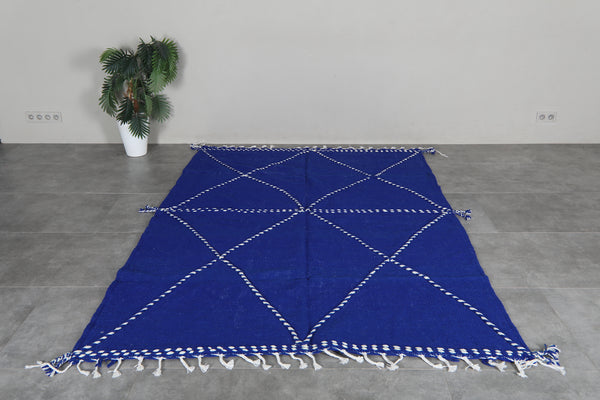 Blue flatwoven moroccan rug- Custom size minimalist boho carpet