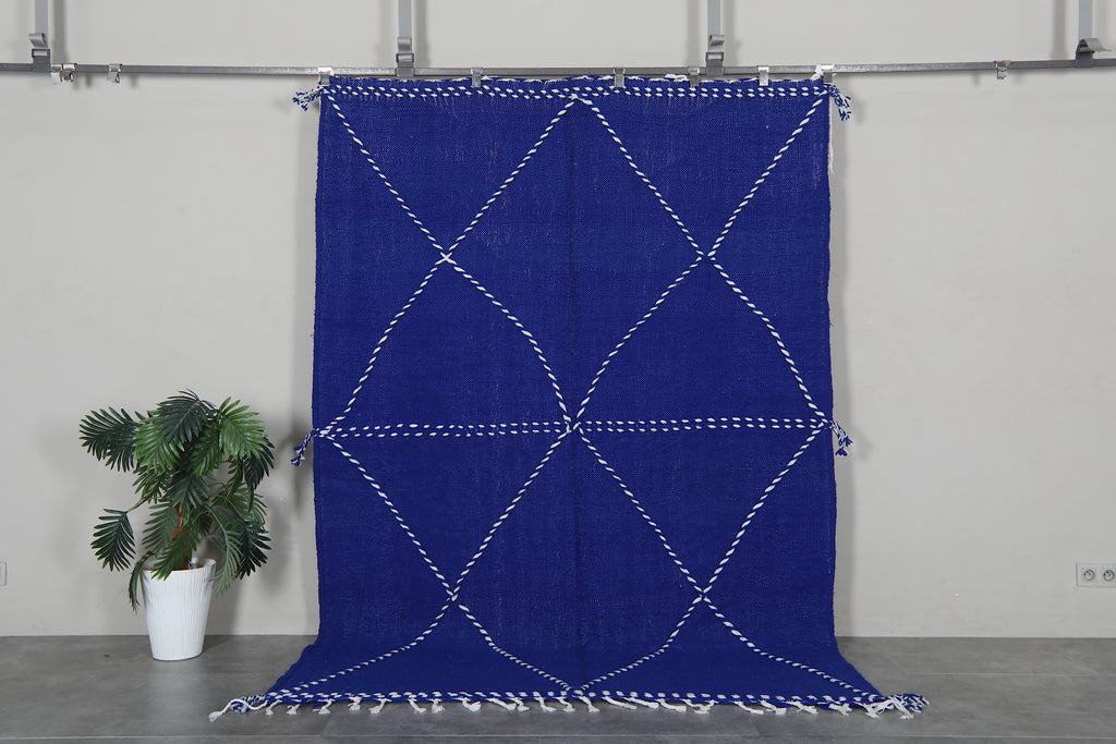 Blue flatwoven moroccan rug- Custom size minimalist boho carpet