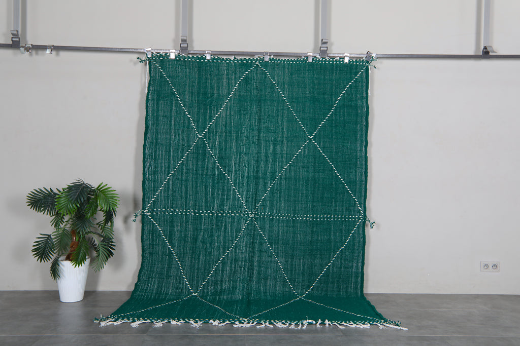 Green flat woven rug - Custom size minimalist boho carpet