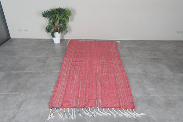 Pink moroccan handmade runner rug 3.8 x 7.9 ft