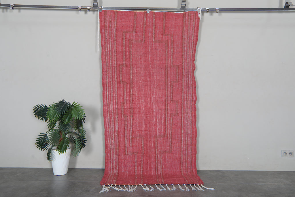 Pink moroccan handmade runner rug 3.8 x 7.9 ft