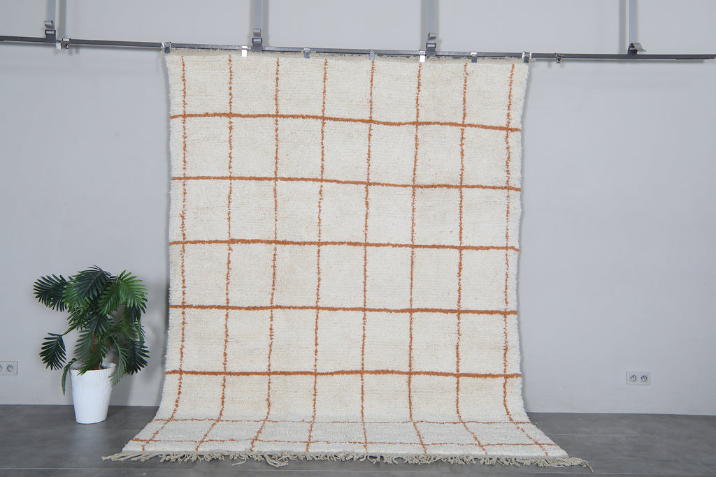 Ivory Moroccan beni ourain rug 7.2 x 9.5 ft – Handmade wool shag area rug