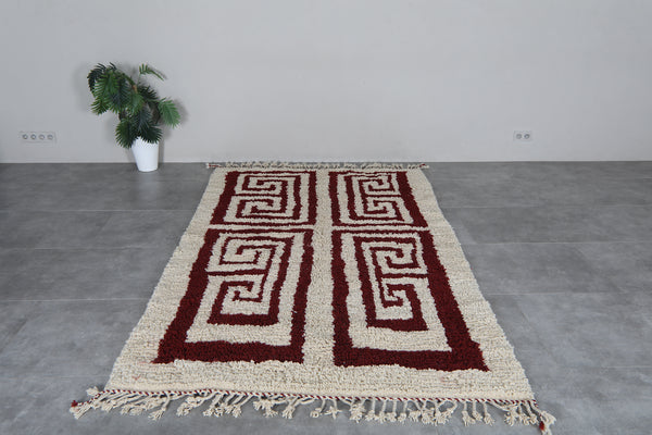 Handmade Moroccan Berber Rug, Cream & Burgundy Geometric Pattern Rug