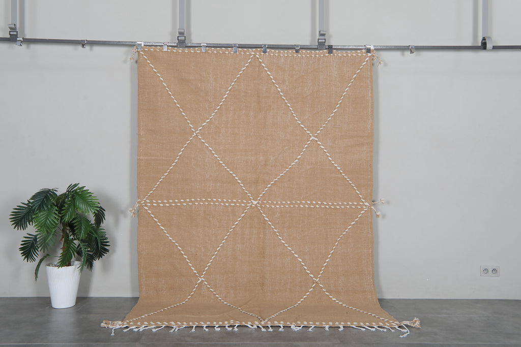 Beige Moroccan wool rug 6 x 8.4 ft – Handmade flatwoven area rug