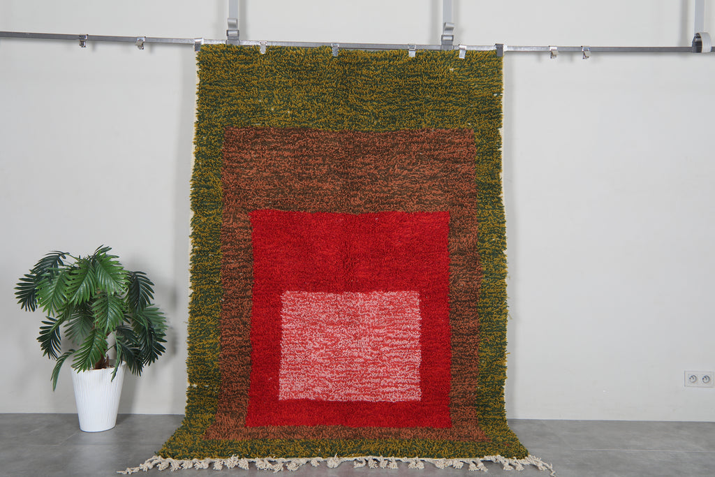 Colorful Moroccan wool rug 5.4 x 8 ft – Handmade shaggy Berber carpet