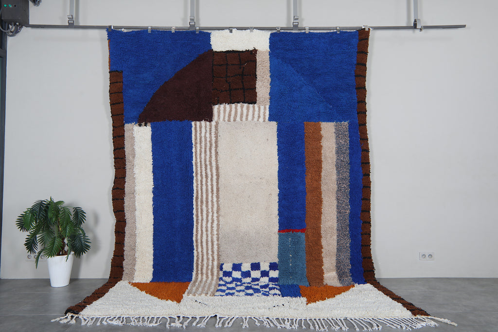 Large beni ourain moroccan rug 9 x 12 feet – Blue berber wool rug