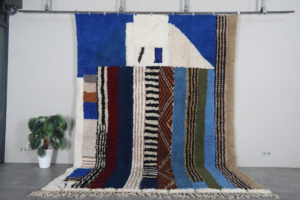 Large beni ourain moroccan rug 8.9 x 12 feet – Blue berber wool rug