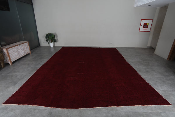 Deep red Moroccan wool area rug 10.7 x 14 feet – Handmade solid color Berber rug