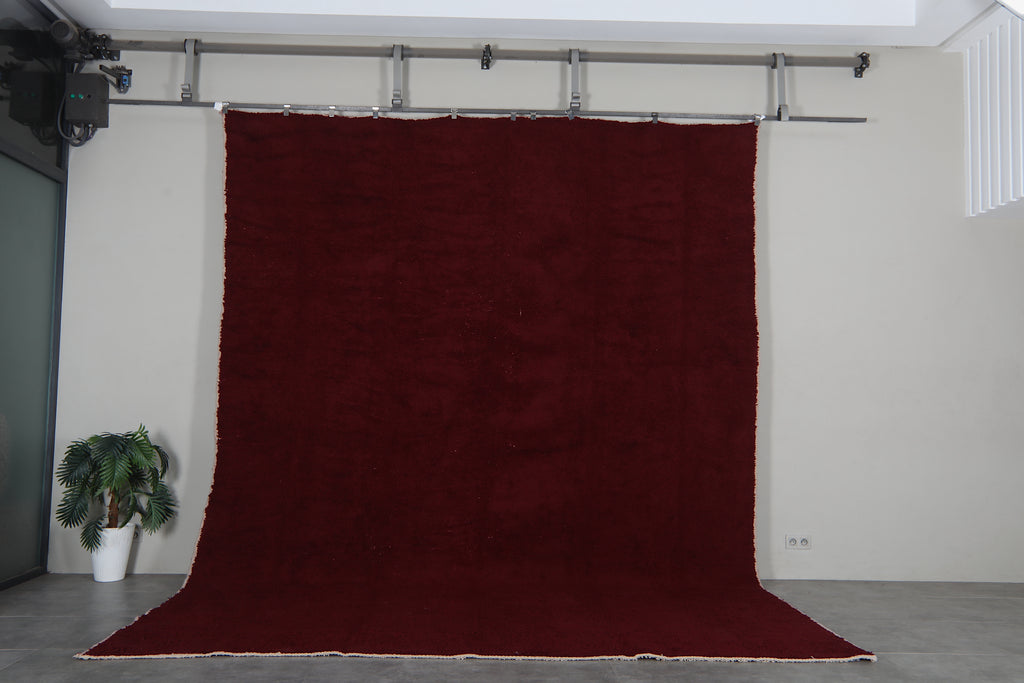 Deep red Moroccan wool area rug 10.7 x 14 feet – Handmade solid color Berber rug