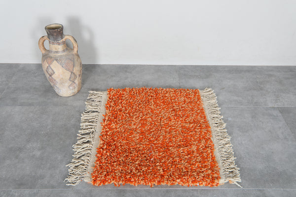 Orange Moroccan wool accent rug 2.4 x 2.2 feet – Handmade small Berber rug