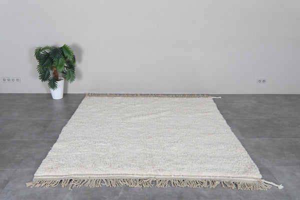 Solid cream Moroccan shag rug 6.7 x 7.4 ft - Handmade wool Berber carpet